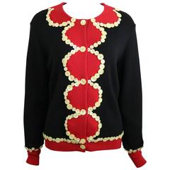 Vintage Moschino Cheap and Chic Black/Red with Mother of Pearl Buttons Wool Cardigan