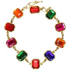 80s Octagon Multicoloured Gold Toned Link Belt/Necklace 10