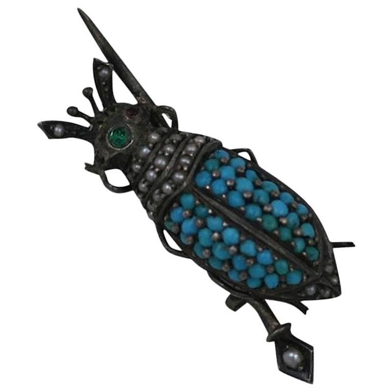 Victorian Seed Pearl and Turquoise Bug