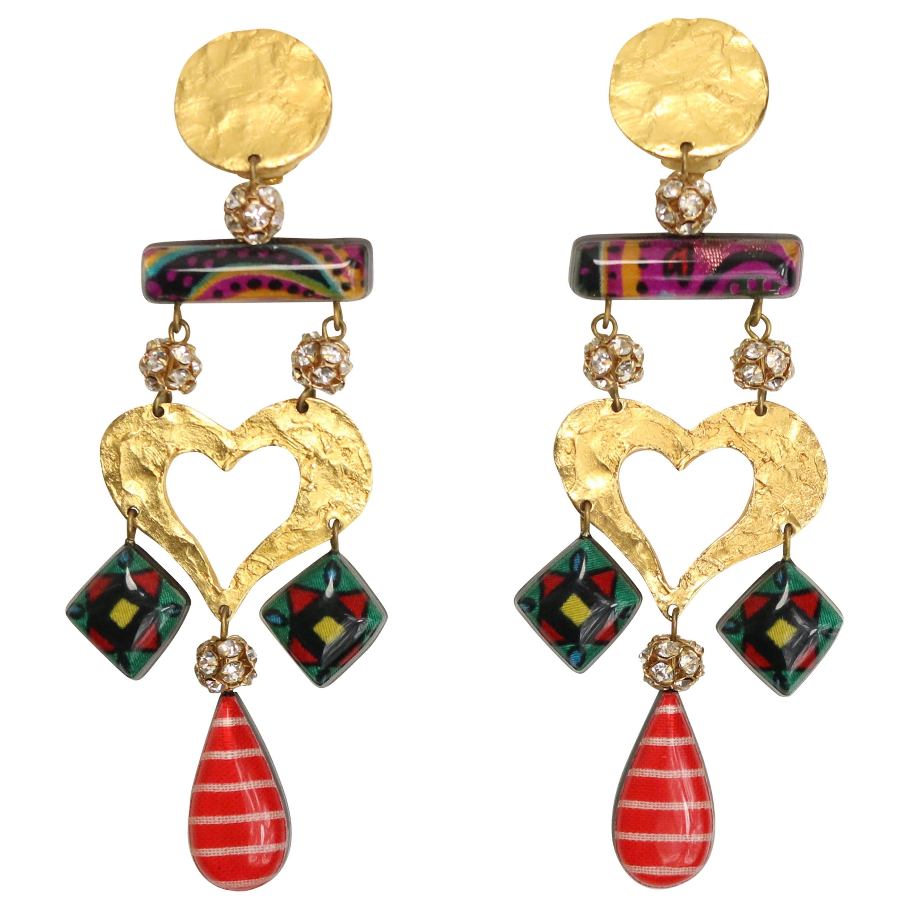 Christian Lacroix Multicoloured Heart Drop Clip On Earring  For Sale