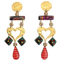 Christian Lacroix Boucles d'oreilles à clip en forme de coeur multicolore 