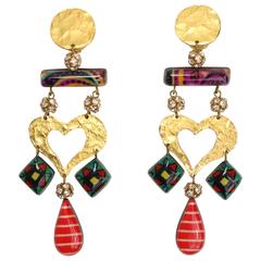 Christian Lacroix Multicoloured Gold Tone Heart Drop Clip On Earrings 7
