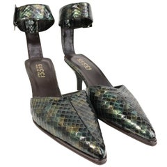 Gucci by Tom Ford Green Python Snakeskin Slingback Pumps