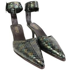 Gucci by Tom Ford Green Python Snakeskin Slingback Pumps 4