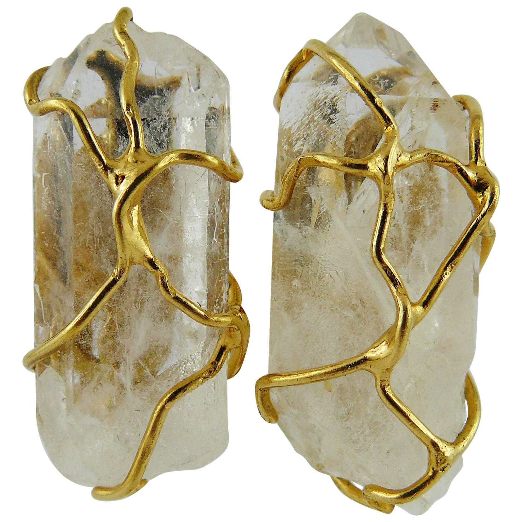 Yves Saint Laurent YSL Vintage Rock Crystal Earrings by Robert Goossens