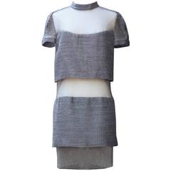 2012 Paco Rabanne Grey Wool and Silver Metal Mesh Mini Dress