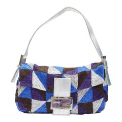 FENDI Baguette blue silver embroidery patchwork FF purple stone buckle bag