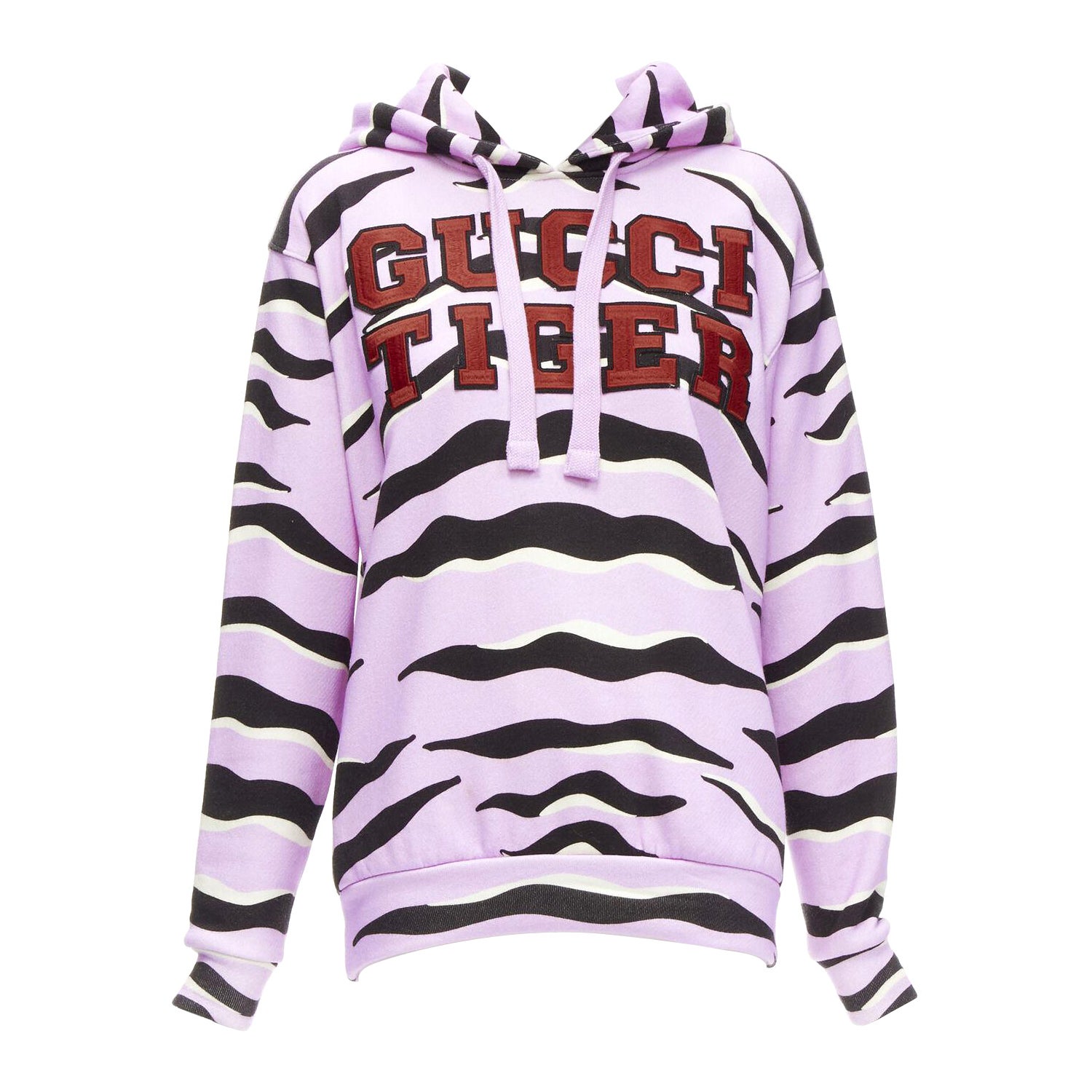 GUCCI TIGER 2022 purple cotton embroidery patch logo striped hoodie XXS For Sale