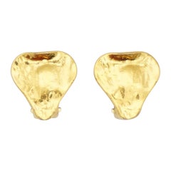 Yves Saint Laurent YSL Vintage Texture Triangle Heart Love Modern Clip Earrings