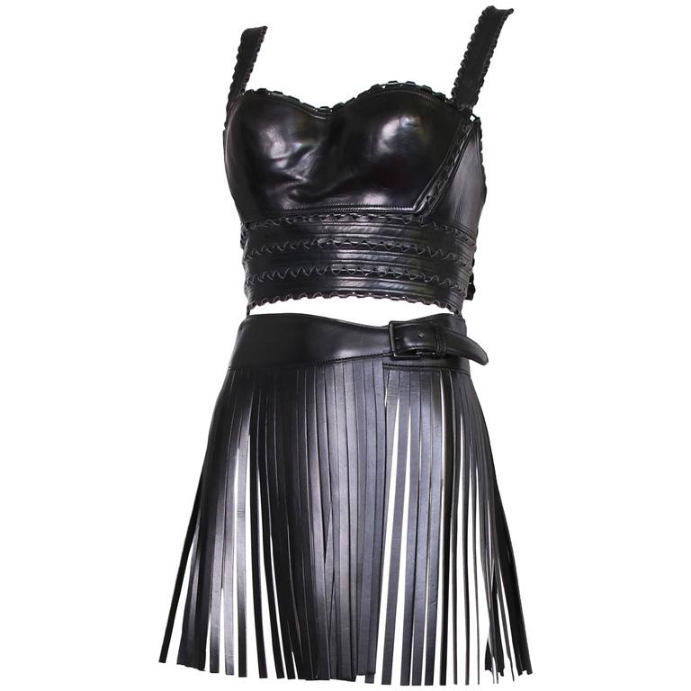 Iconic Alaia Black Leather Fringe Belt Circa 2001