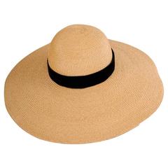 French Natural Straw Hat with Oversized Brim and Black Velvet Band