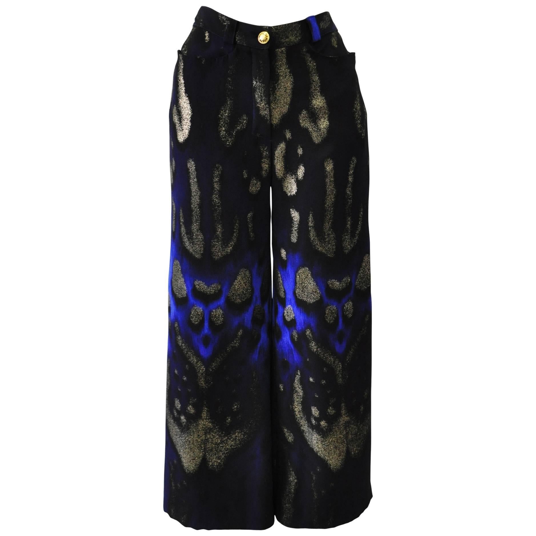 Very Rare Atelier Versace Hand Painted Silk Palazzo Pants For Sale