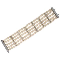Classic Chic Faux Diamond Pearl Wide Bracelet 7