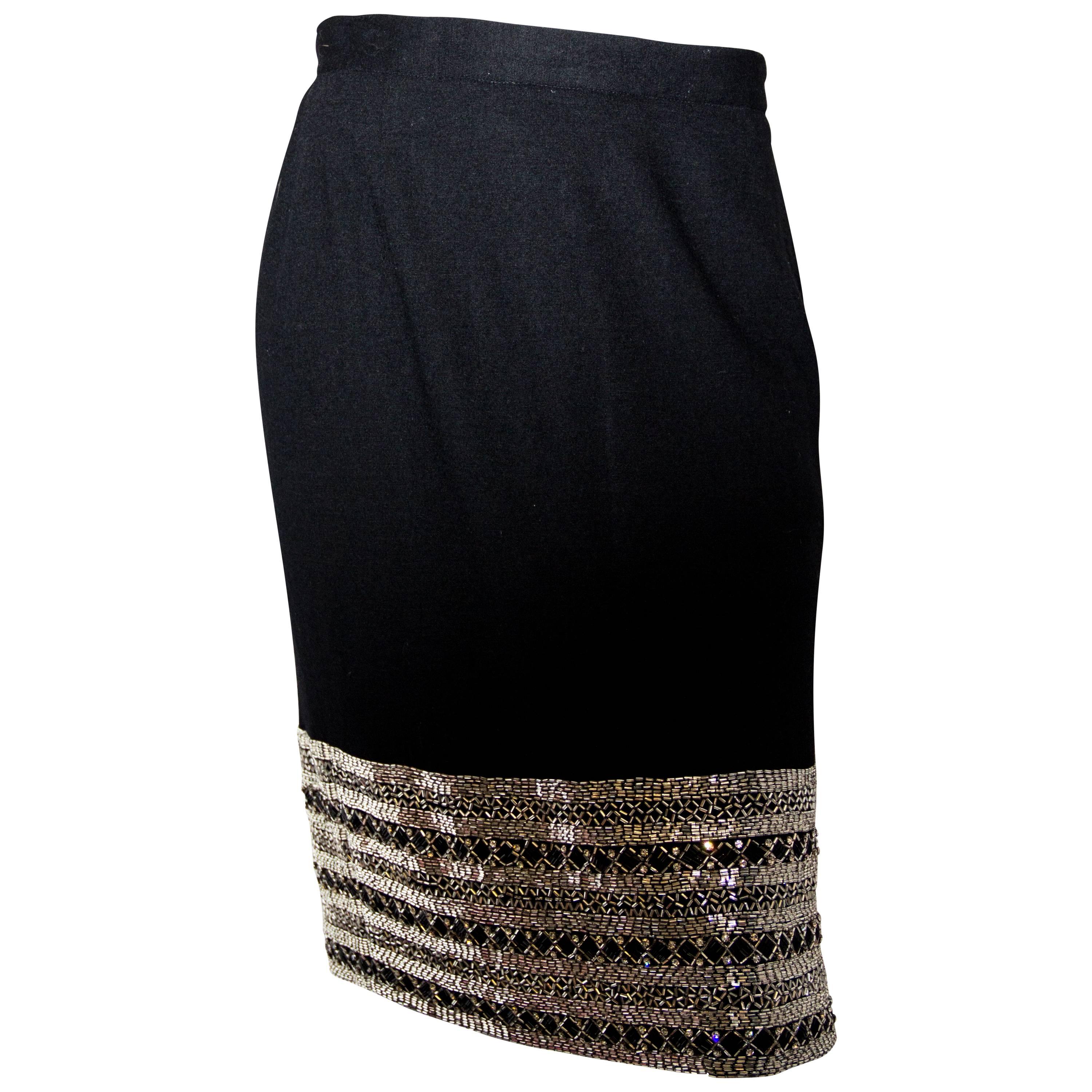 80s C. Randall Brooks Black Pencil Skirt with Silver beading and Rhinestones  For Sale