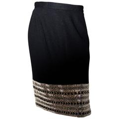 Vintage 80s C. Randall Brooks Black Pencil Skirt with Silver beading and Rhinestones
