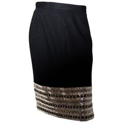 Vintage 80s C. Randall Brooks Black Pencil Skirt with Silver beading and Rhinestones 