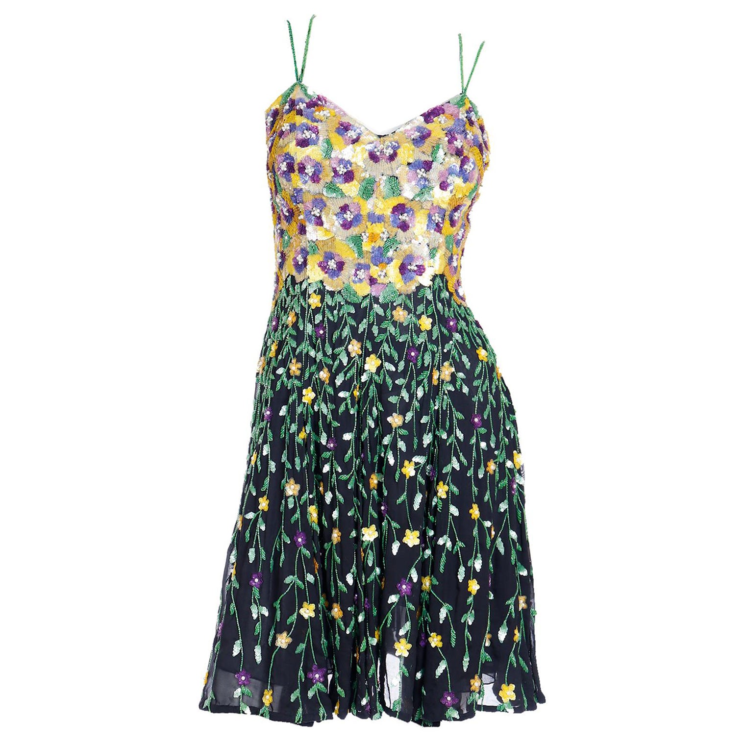 Naeem Khan Riazee Boutique Vintage Beaded Sequin Floral Mini Evening Dress For Sale