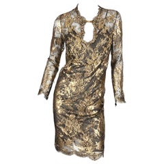 EMILIO PUCCI CRYSTAL AND SEQUIN EMBELLISHED GOLD LACE DRESS Size 40