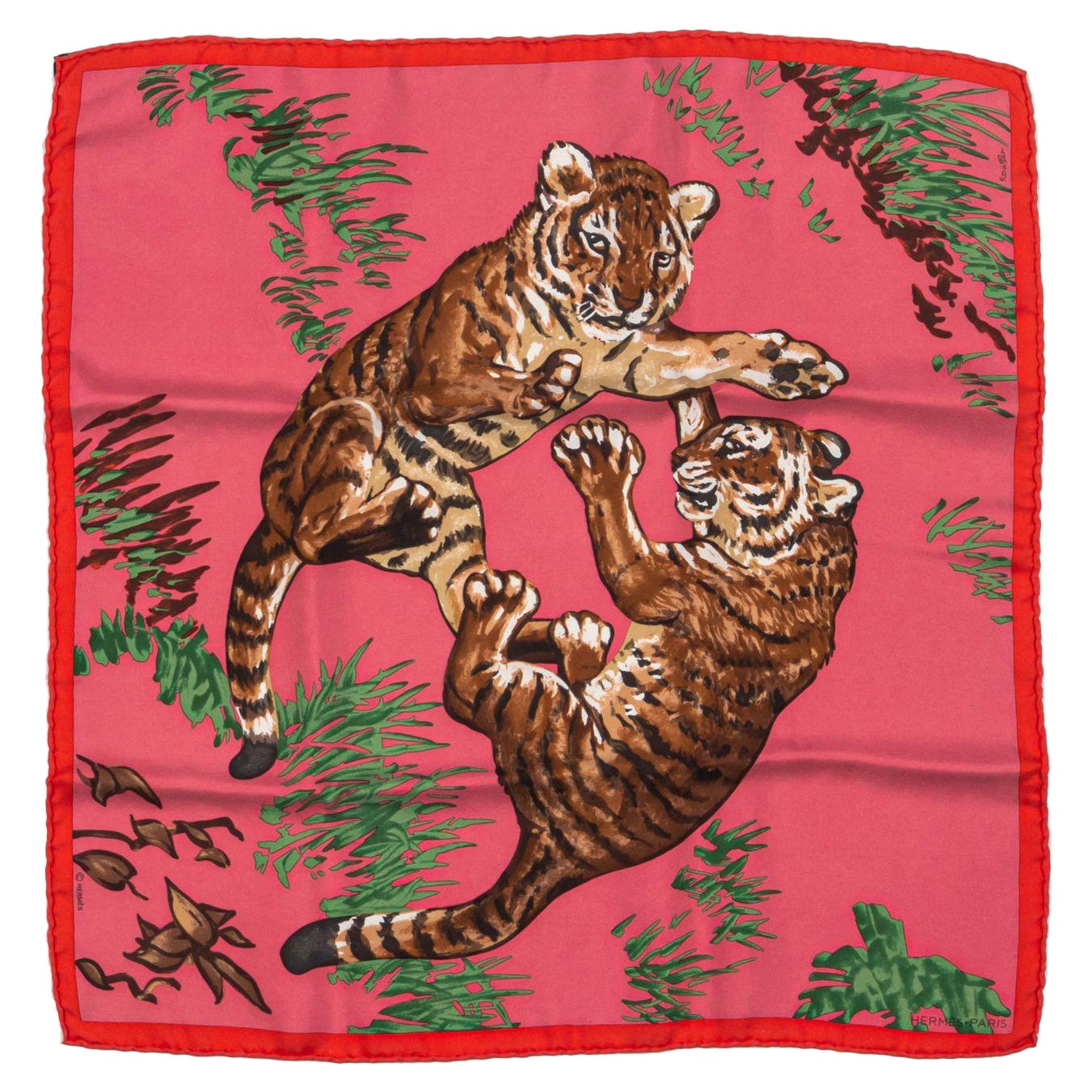 Gavroche en soie de tigre rose Hermès en vente
