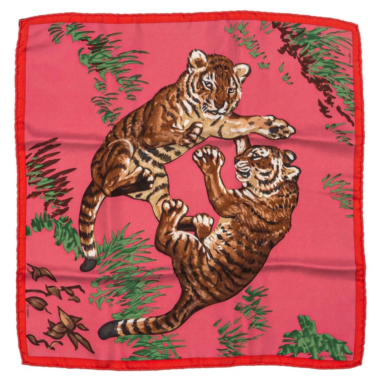 1970's Gucci Silk Scarf Featuring a Tiger Against A Jungle Background at  1stDibs