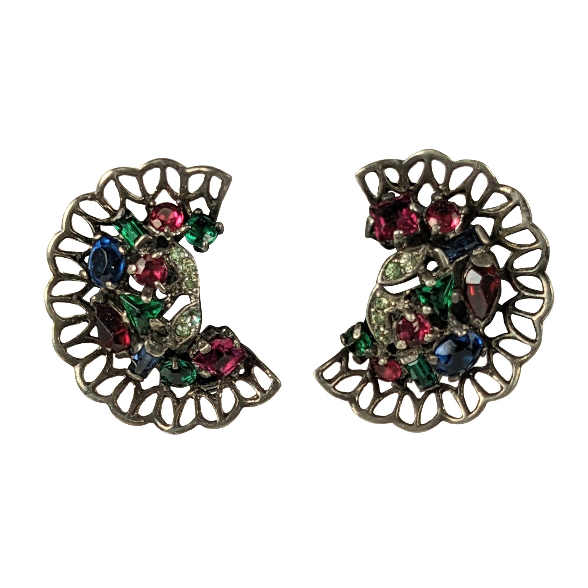 Trifari Riviera Series Jeweled Earrings, Alfred Philippe For Sale