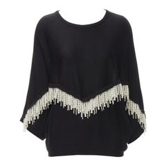 GIAMBATTISTA VALLI black dolman sleeve pearl fringe sweater top IT44 M