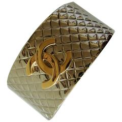 Chanel Silver Matalasse Cuff Bracelet with Gold CC Logo + Box 98P Collection 3