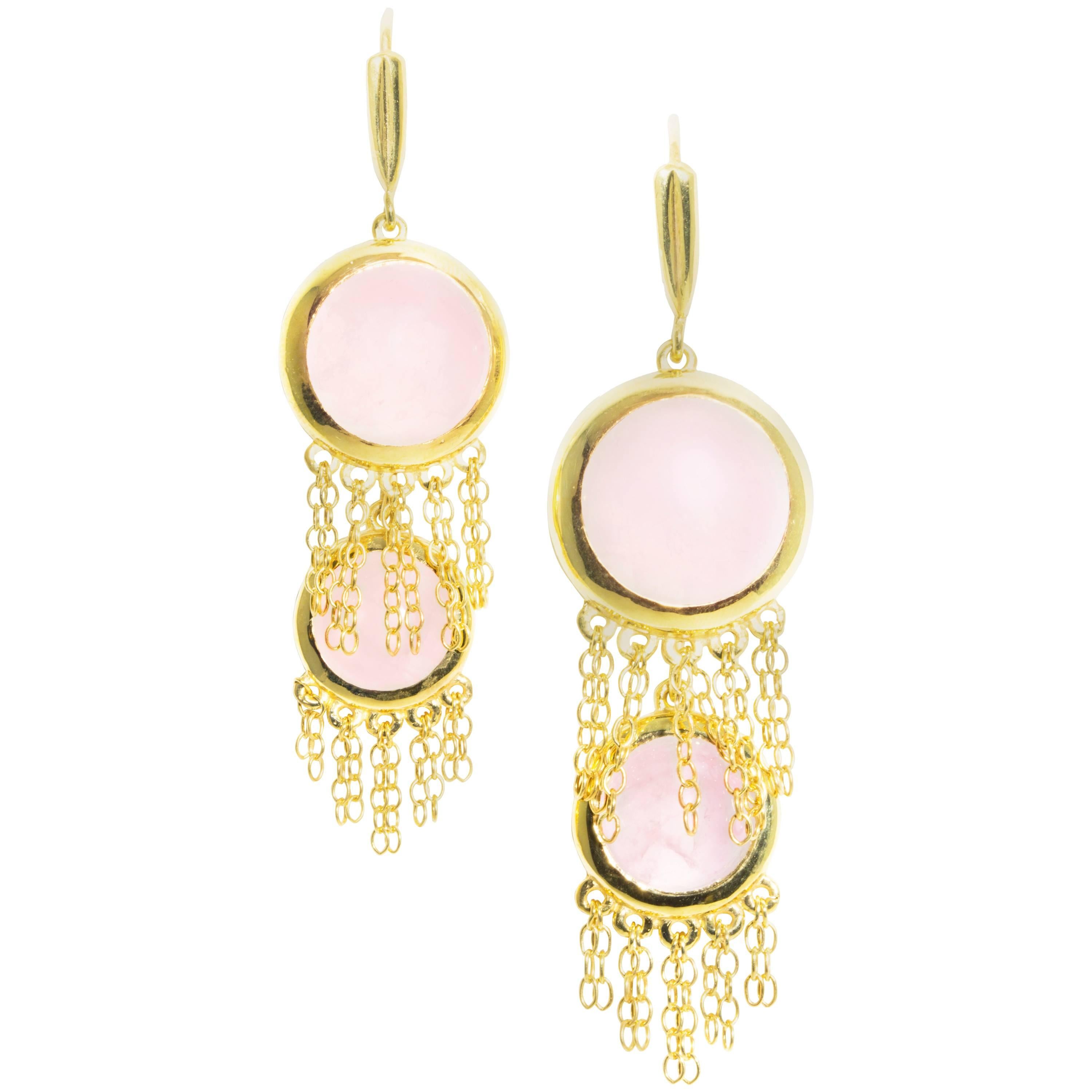 Mateo/Brown new limited edition collection Rose Quartz Double Muna Earrings For Sale