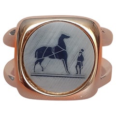 Retro  Hermès Logo Signet Ring Horse Equestrian Theme Ghw Size 8 / 8.5