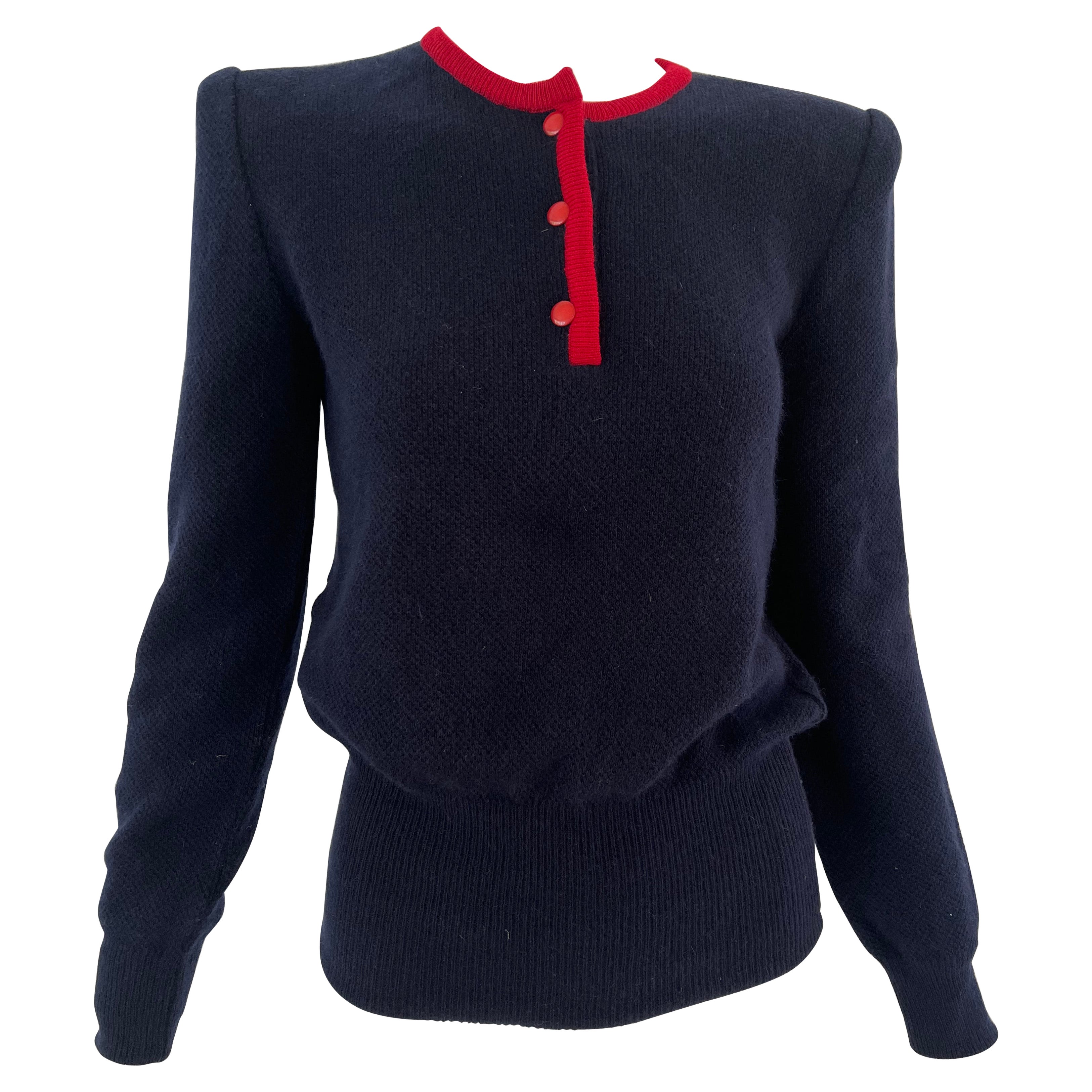 1990s Valentino Miss V Double Ply Lambswool Navy Sweater For Sale