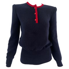1990s Valentino Miss V Double Ply Lambswool Navy Sweater