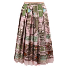 GUCCI F/W 2016 Pink Multicolor Historic Garden Aerial Map Pleated Midi Skirt