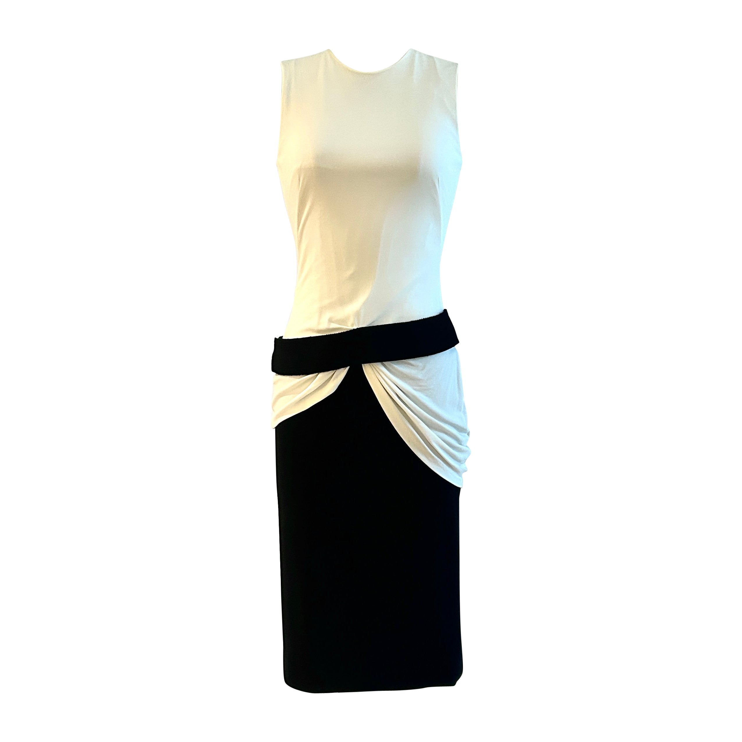 Alexander McQueen Black and White Draped Belted Dress 