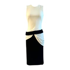 Alexander McQueen Black and White Draped Belted Dress 