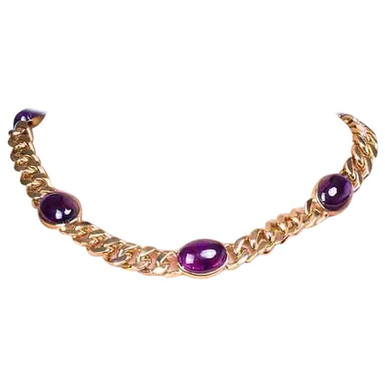 Mateo/Brown new limited  Cabochon amethyst and Vermeil statement necklace For Sale