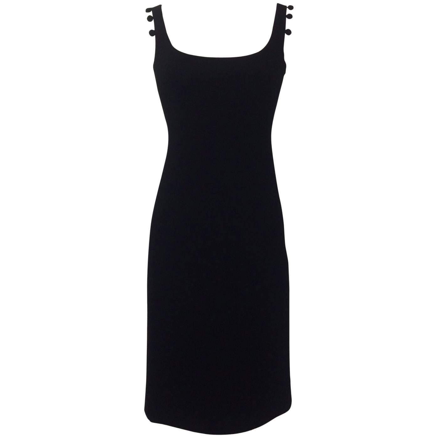 Prada Fitted Little Black Dress with Pom Pom Like Button Shoulder ...