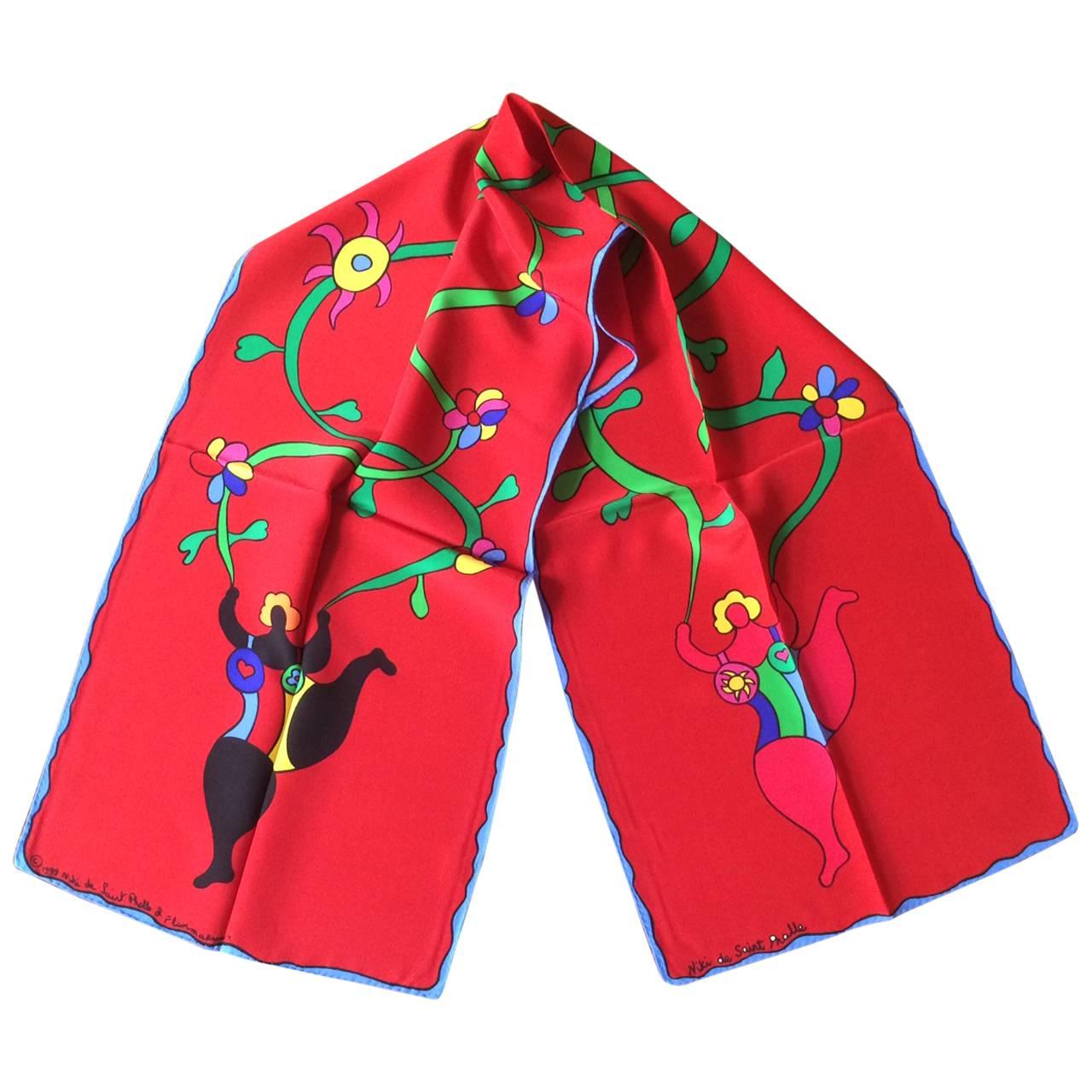 Niki de Saint Phalle New Red Nana with Flowers Silk Scarf