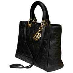 2012 Christian Dior Iconic Large 'Lady Dior' Handbag in Black Lambskin and Gilt