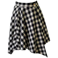 Rare Gianni Versace Couture Checked Asymmetrical Wool Wrap Skirt