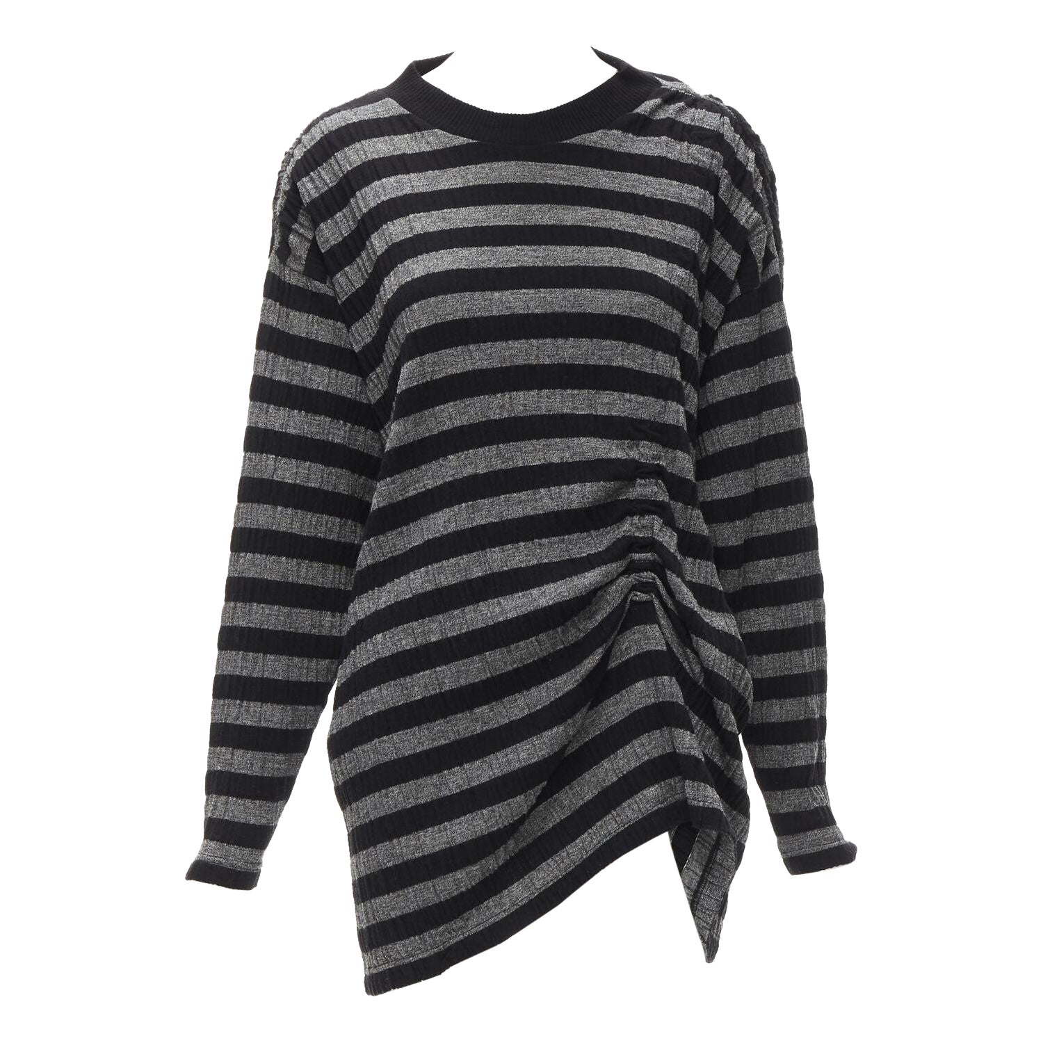 ISSEY MIYAKE 1980s Vintage grey black stripe draped gathered sweater S For Sale