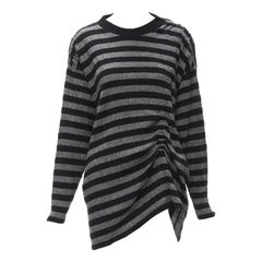 ISSEY MIYAKE 1980s Vintage grey black stripe draped gathered sweater S