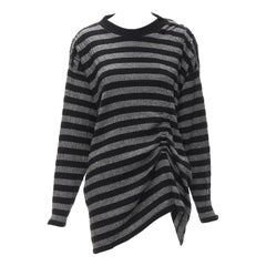 ISSEY MIYAKE 1980 Vintage gris noir rayé drapé pull froncé S