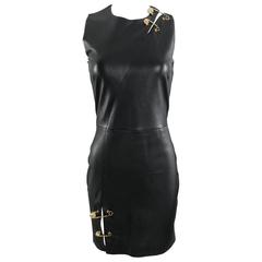 Versus Versace Black Leather Safety Pin Dress 10