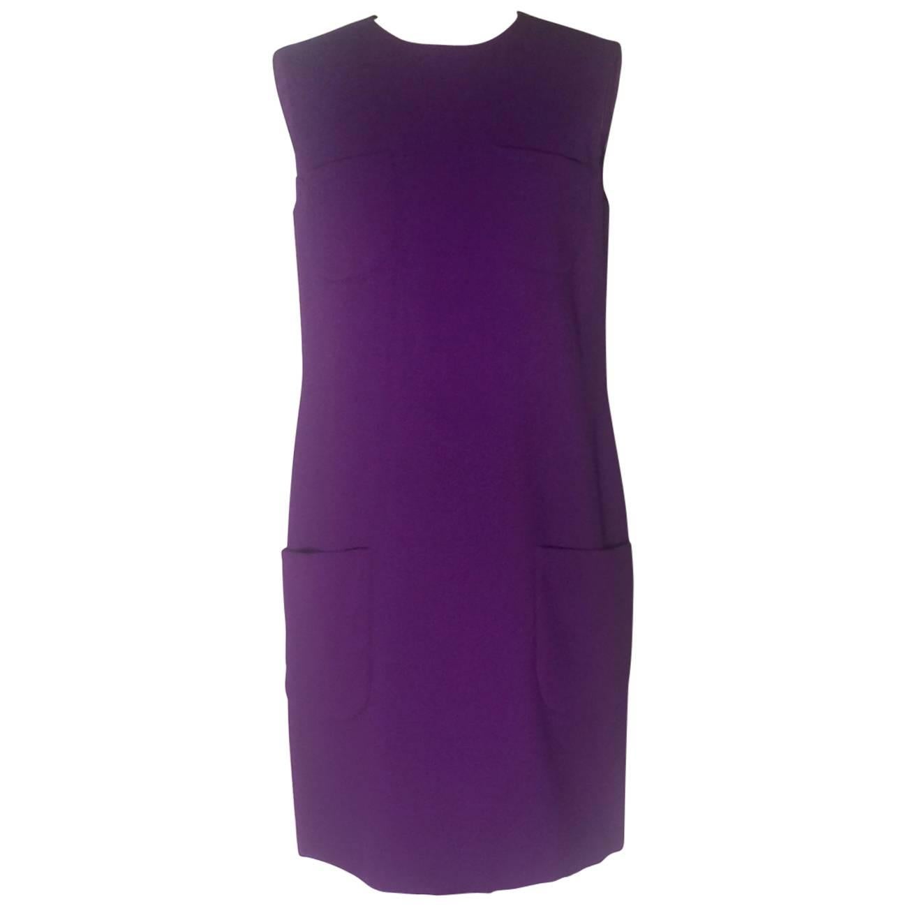 Gianni Versace Couture Mod Purple Sleeveless Patch Pocket Shift Dress, 1990s 