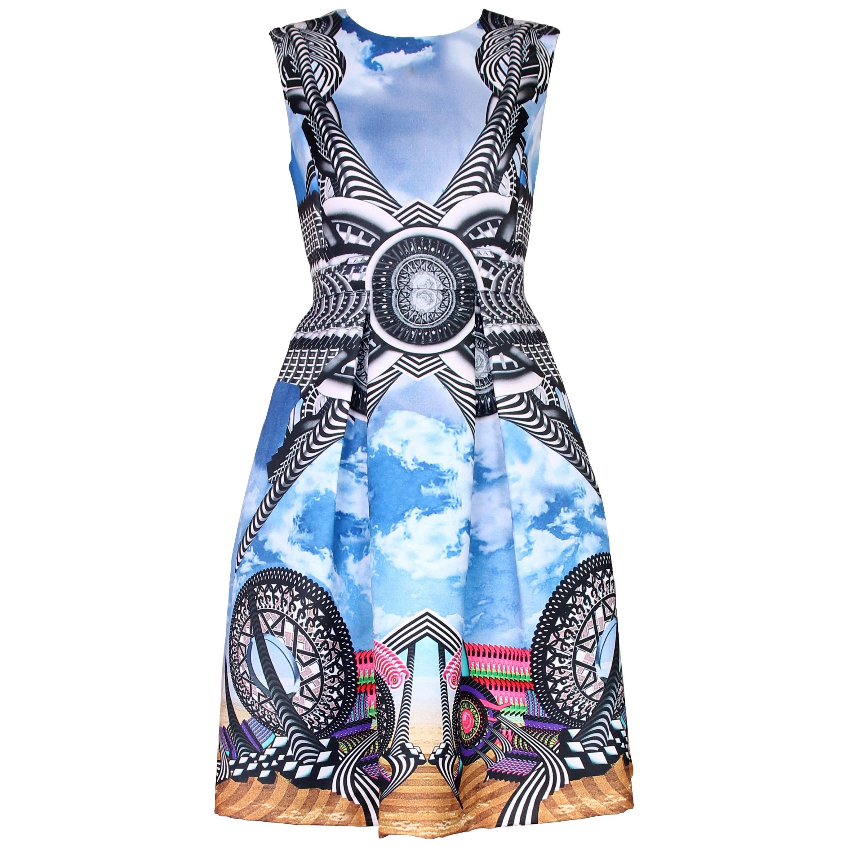 Givenchy Multi-Colored Roller Coaster & Cloud Print Sleeveless Dress