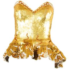 Vintage Fabrice Couture Gold Bronze Silk Beaded & Sequined Sweetheart Peplum Top