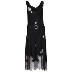 John Galliano Black Silk & Lace Bias Cut Sleeveless Evening Cocktail Dress 1