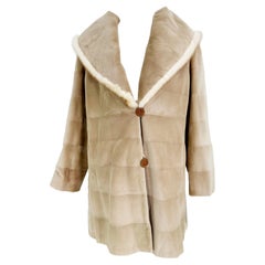 Used Champagne Blond Sheared Mink Reversible Jacket With Full Shawl Collar 