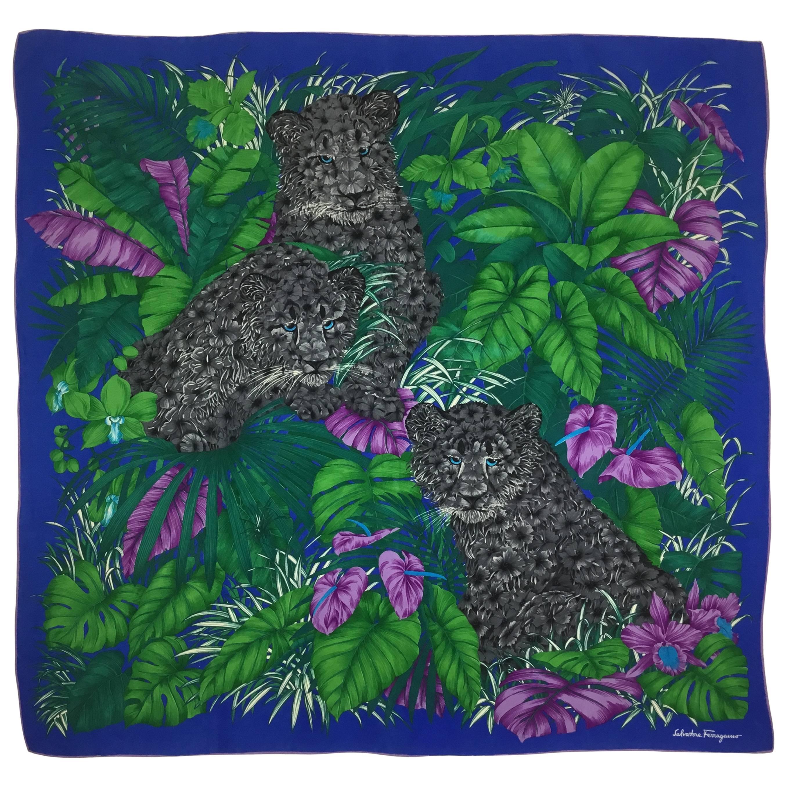 Ferragamo Leopard Scarf with Floral Fur. 1980s.