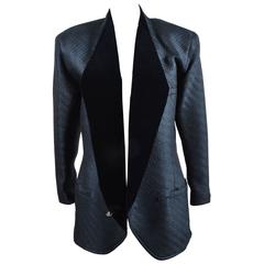 Vintage Gianni Versace Black Quilted Velvet Lapel 3/4 Sleeve Jacket Size 42